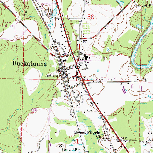 Topographic Map of Buckatunna Baptist Church, MS