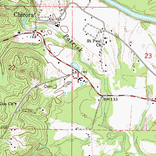 Topographic Map of Chicora First Baptist Church, MS