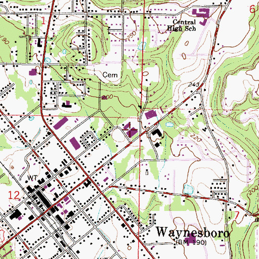 Topographic Map of Wayne County Vocational Complex, MS