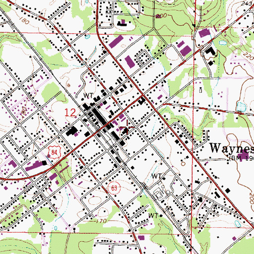 Topographic Map of Waynesboro City Hall, MS