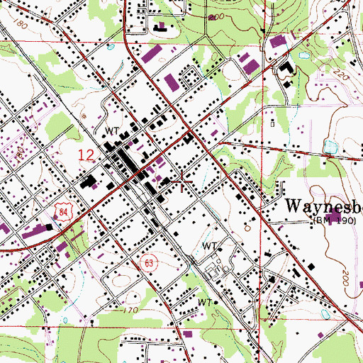 Topographic Map of Waynesboro Memorial Library, MS