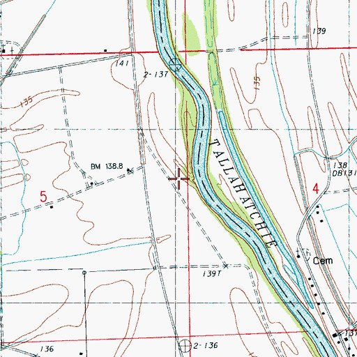 Topographic Map of Beverly Place Plantation (historical), MS