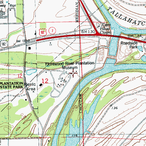 Topographic Map of Florewood River Plantation Museum, MS