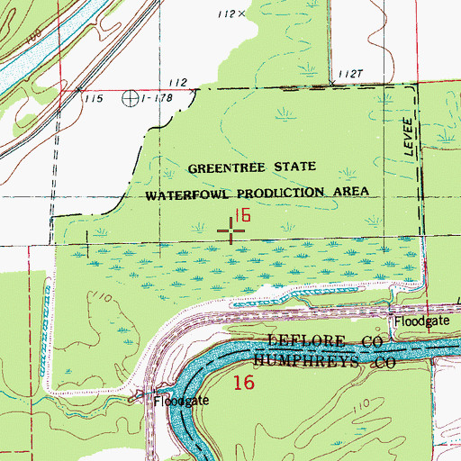 Topographic Map of Greentree State Waterfowl Production Area, MS