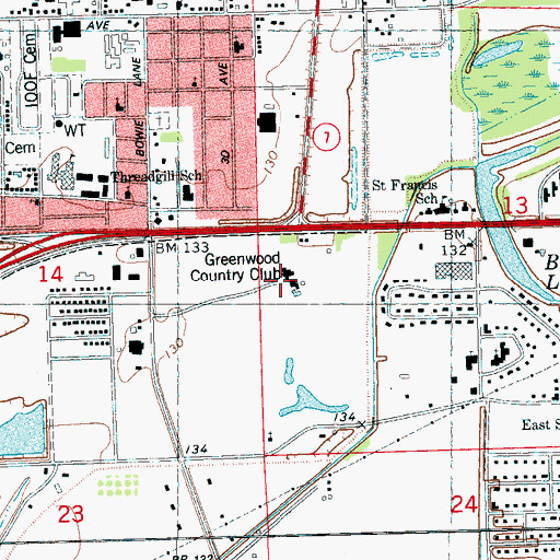 Topographic Map of Greenwood Country Club, MS