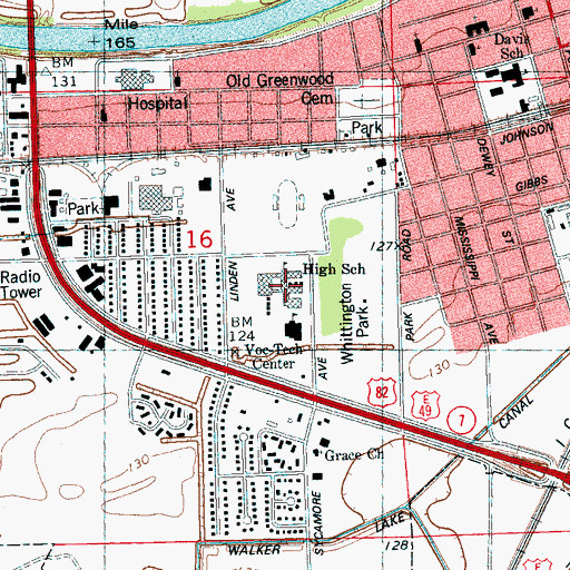 Topographic Map of Greenwood High School, MS