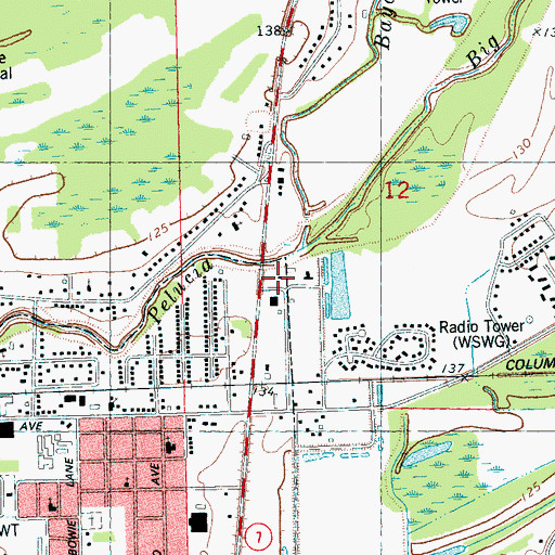Topographic Map of Greenwood-Leflore Civic Center, MS