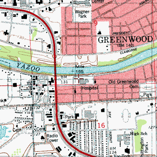 Topographic Map of Greenwood Leflore Hospital, MS