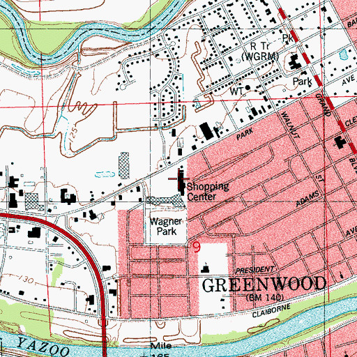 Topographic Map of Highland Shopping Center, MS