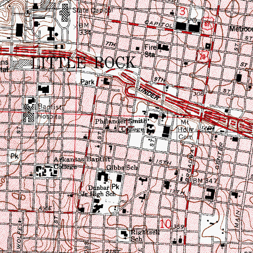 Topographic Map of Mount Harmony Baptist Church, AR