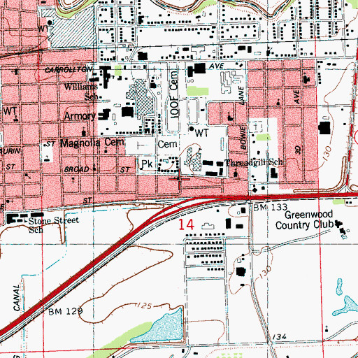 Topographic Map of Jerusalem Church of God in Christ, MS
