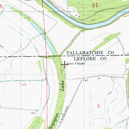 Topographic Map of Jonas Chapel, MS