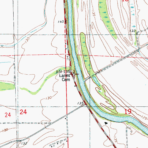 Topographic Map of Lanes Cemetery, MS