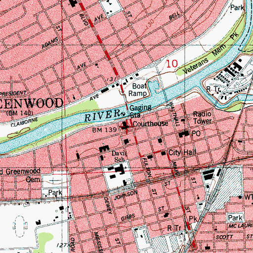 Topographic Map of Leflore County Courthouse, MS