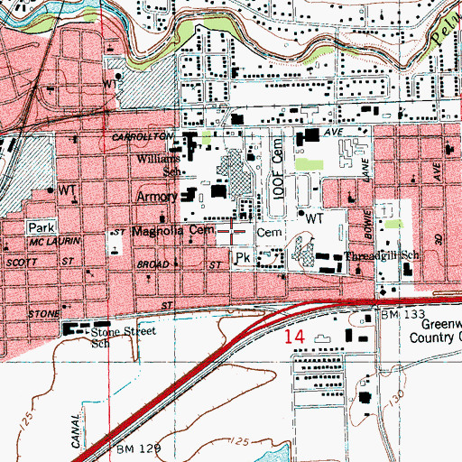 Topographic Map of Magnolia Cemetery, MS