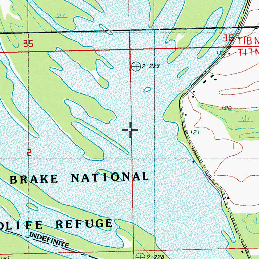 Topographic Map of Mathews Brake National Wildlife Refuge, MS