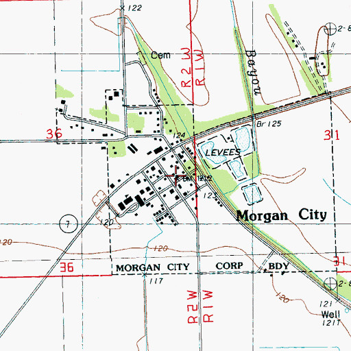 Topographic Map of Morgan City Baptist Church, MS