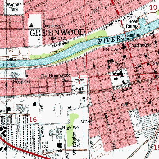 Topographic Map of Old Greenwood Cemetery, MS