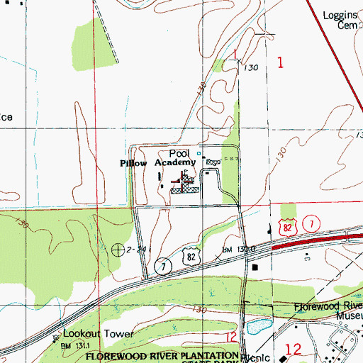 Topographic Map of Pillow Academy, MS