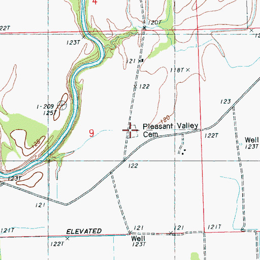 Topographic Map of Pleasant Valley Cemetery, MS