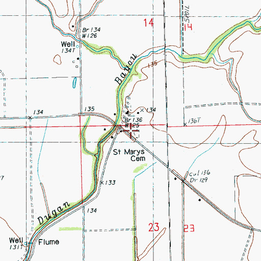 Topographic Map of Saint Marys Church (historical), MS