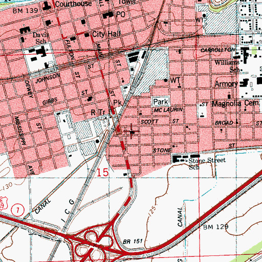 Topographic Map of Strangers Home Baptist Church, MS