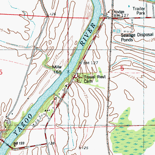 Topographic Map of Travel Rest Cemetery, MS