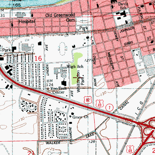 Topographic Map of Whittington Park, MS