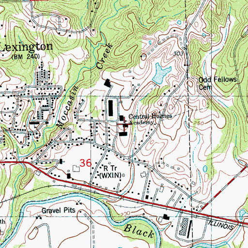 Topographic Map of Central Holmes Academy, MS