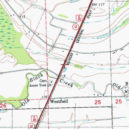 Topographic Map of Dawson (historical), MS