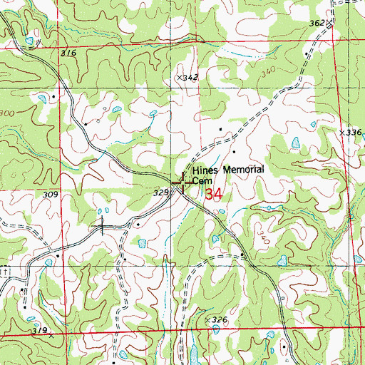 Topographic Map of Hines Memorial Cemetery, MS