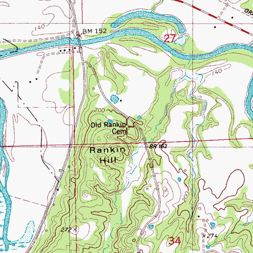 Topographic Map of Old Rankin Cemetery, MS