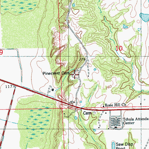 Topographic Map of Pinecrest Cemetery, MS