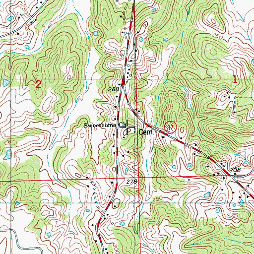 Topographic Map of Sweethome Church, MS