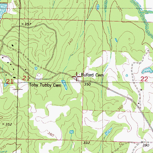 Topographic Map of Buford Cemetery, MS