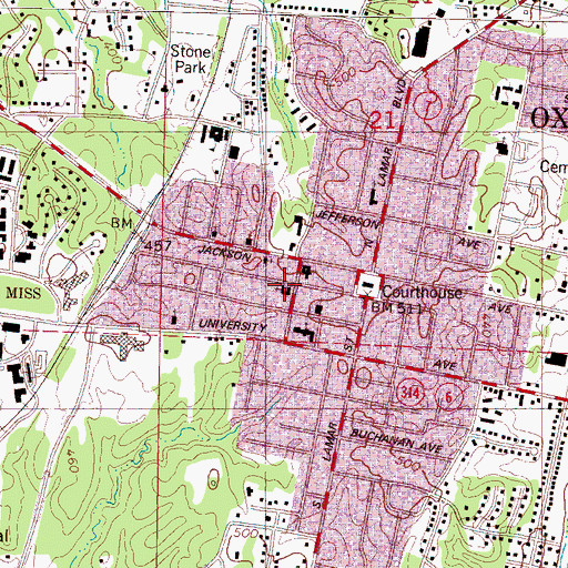 Topographic Map of First Baptist Church, MS