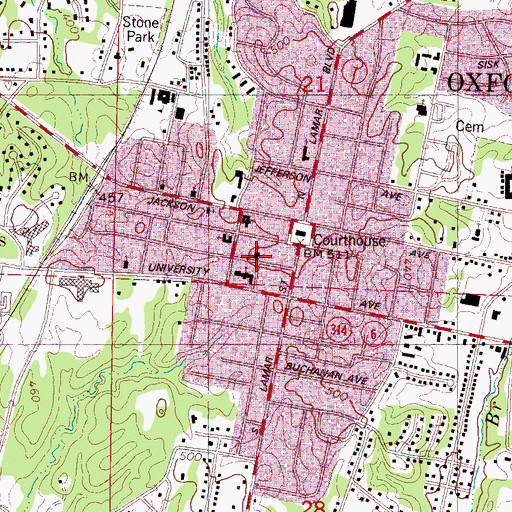 Topographic Map of First Presbyterian Church, MS