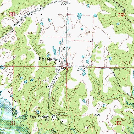 Topographic Map of Free Springs, MS
