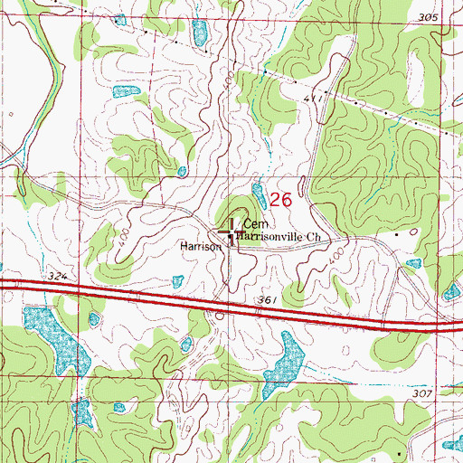 Topographic Map of Harrisonville Church, MS