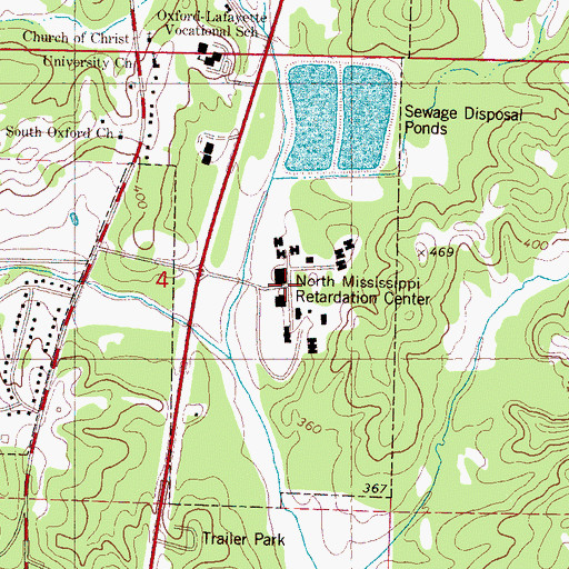 Topographic Map of North Mississippi Retardation Center, MS