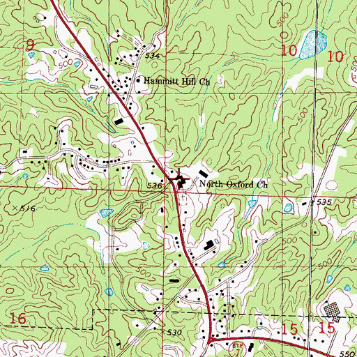 Topographic Map of North Oxford Baptist Church, MS