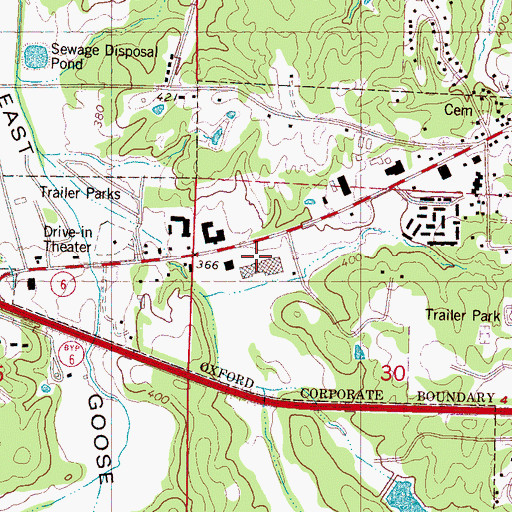 Topographic Map of Oakwood Plaza Shopping Center, MS