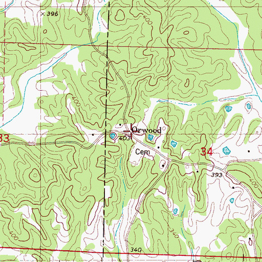 Topographic Map of Orwood, MS