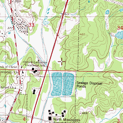 Topographic Map of Oxford Industrial Park, MS
