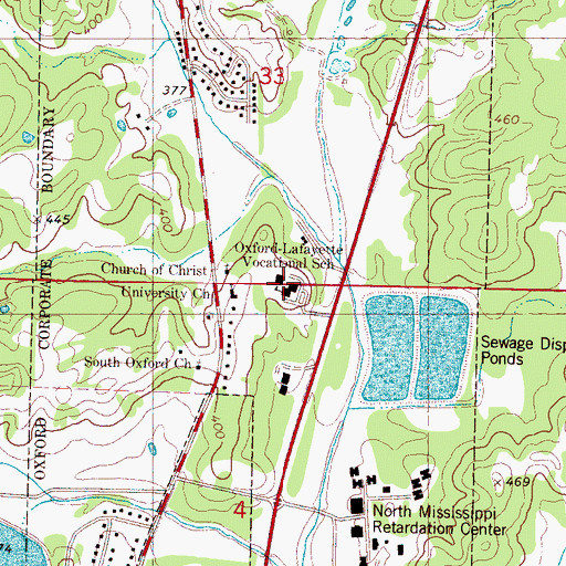Topographic Map of Oxford-Lafayette Vocational School, MS