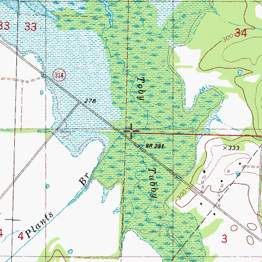 Topographic Map of Plants Branch, MS