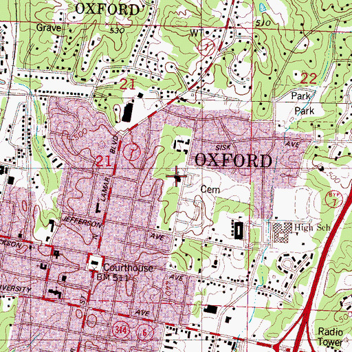 Topographic Map of Saint Andrews United Methodist Church, MS