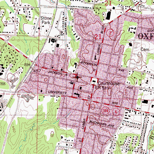 Topographic Map of Saint Peters Episcopal Church, MS