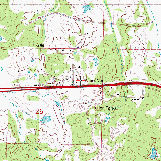 Topographic Map of United Church, MS