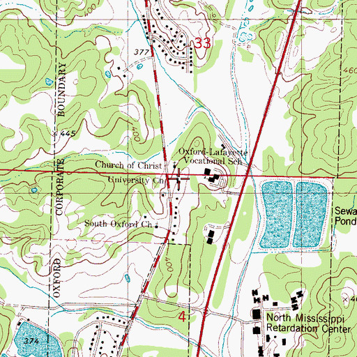 Topographic Map of University Baptist Church, MS